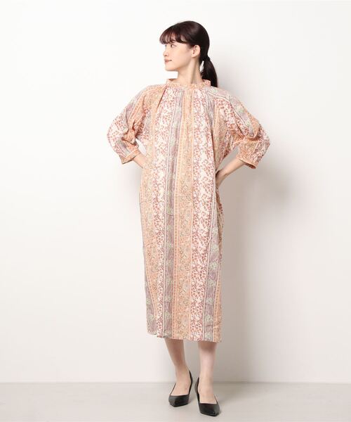 チャイハネ（チャイハネ）の「【チャイハネ】yul コットンドビーブロックプリントワンピース（ワンピース・レディース・ベージュ/レッド/グリーン・FREE）」の7枚目の写真