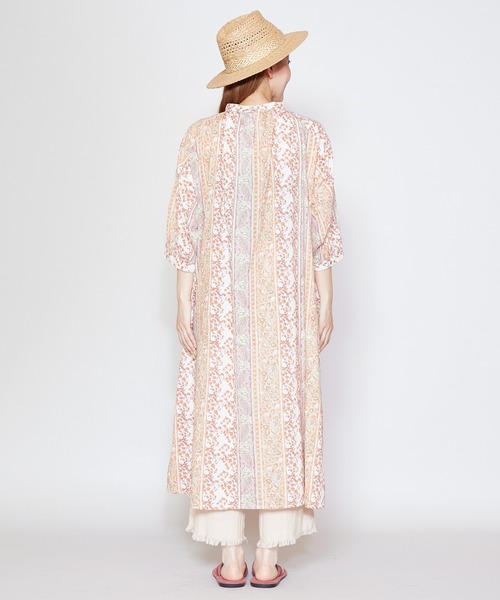 チャイハネ（チャイハネ）の「【チャイハネ】yul コットンドビーブロックプリントワンピース（ワンピース・レディース・ベージュ/レッド/グリーン・FREE）」の5枚目の写真