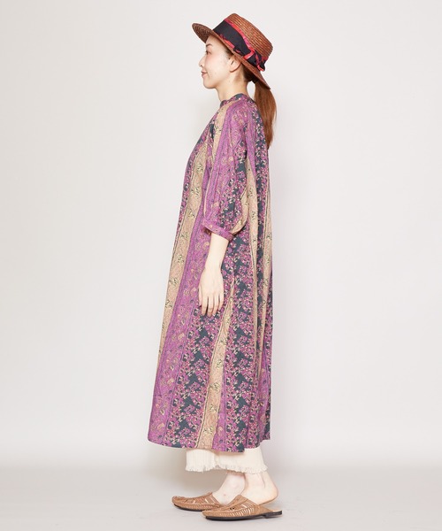 チャイハネ（チャイハネ）の「【チャイハネ】yul コットンドビーブロックプリントワンピース（ワンピース・レディース・ベージュ/レッド/グリーン・FREE）」の6枚目の写真