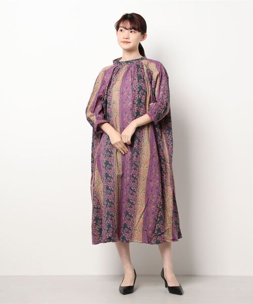 チャイハネ（チャイハネ）の「【チャイハネ】yul コットンドビーブロックプリントワンピース（ワンピース・レディース・ベージュ/レッド/グリーン・FREE）」の8枚目の写真