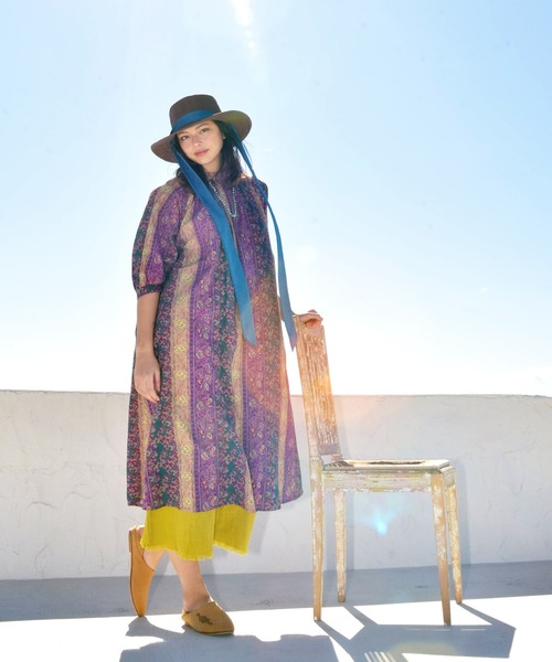 チャイハネ（チャイハネ）の「【チャイハネ】yul コットンドビーブロックプリントワンピース（ワンピース・レディース・ベージュ/レッド/グリーン・FREE）」の11枚目の写真