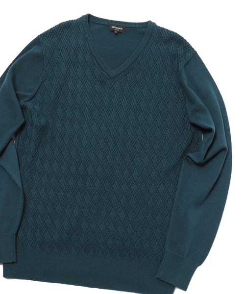 MEN'S BIGI（メンズビギ）の「12Gジャガードニット（ニット/セーター・メンズ・マスタード/ライトベージュ/パープル/ターコイズブルー・02/01/03）」の3枚目の写真