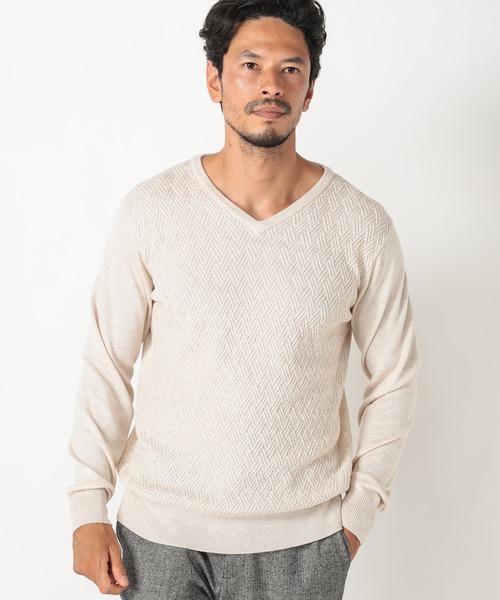MEN'S BIGI（メンズビギ）の「12Gジャガードニット（ニット/セーター・メンズ・マスタード/ライトベージュ/パープル/ターコイズブルー・02/01/03）」の5枚目の写真