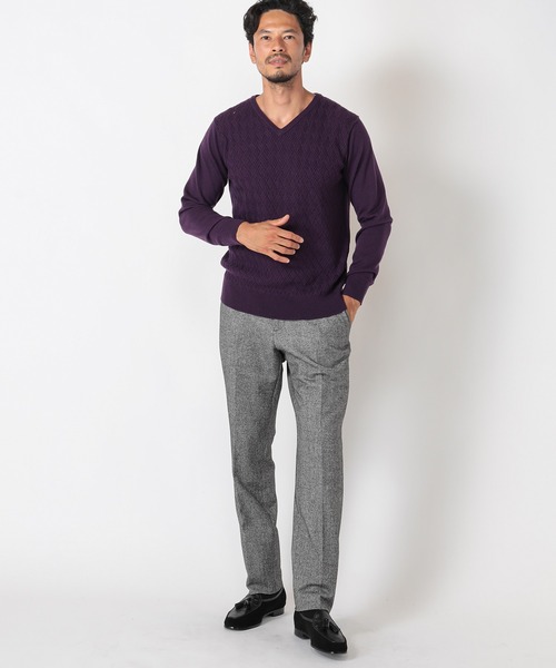 MEN'S BIGI（メンズビギ）の「12Gジャガードニット（ニット/セーター・メンズ・マスタード/ライトベージュ/パープル/ターコイズブルー・02/01/03）」の13枚目の写真