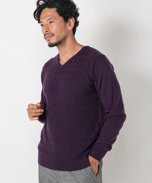 MEN'S BIGI（メンズビギ）の「12Gジャガードニット（ニット/セーター・メンズ・マスタード/ライトベージュ/パープル/ターコイズブルー・02/01/03）」の6枚目の写真