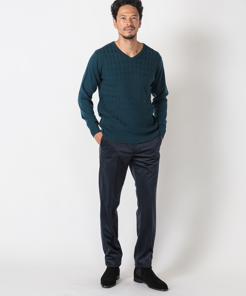 MEN'S BIGI（メンズビギ）の「12Gジャガードニット（ニット/セーター・メンズ・マスタード/ライトベージュ/パープル/ターコイズブルー・02/01/03）」の8枚目の写真