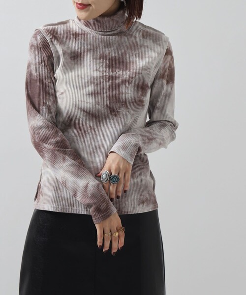 PUBLUX(パブリュクス)の「▽【PUBLUX/パブリュクス】タイダイテレコタートルトップス◇(Tシャツ/カットソー・レディース・ブラック/グレイッシュベージュ/ダークオレンジ・フリ-)」の7枚目の写真