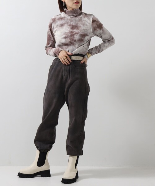 PUBLUX(パブリュクス)の「▽【PUBLUX/パブリュクス】タイダイテレコタートルトップス◇(Tシャツ/カットソー・レディース・ブラック/グレイッシュベージュ/ダークオレンジ・フリ-)」の5枚目の写真