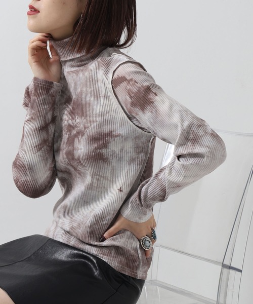 PUBLUX(パブリュクス)の「▽【PUBLUX/パブリュクス】タイダイテレコタートルトップス◇(Tシャツ/カットソー・レディース・ブラック/グレイッシュベージュ/ダークオレンジ・フリ-)」の1枚目の写真