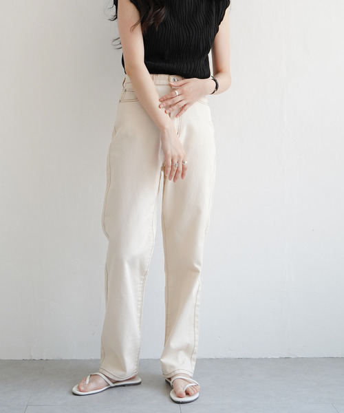 VENCEEXCHANGE（ヴァンスエクスチェンジ）の「ハイウエストストレートデニム（デニムパンツ・レディース・スカイブルー/グレー/オフホワイト/ブラック/ネイビー/ライトブルー・S/L/M/SS）」の2枚目の写真