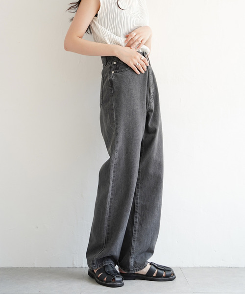 VENCEEXCHANGE（ヴァンスエクスチェンジ）の「ハイウエストストレートデニム（デニムパンツ・レディース・スカイブルー/グレー/オフホワイト/ブラック/ネイビー/ライトブルー・S/L/M/SS）」の3枚目の写真