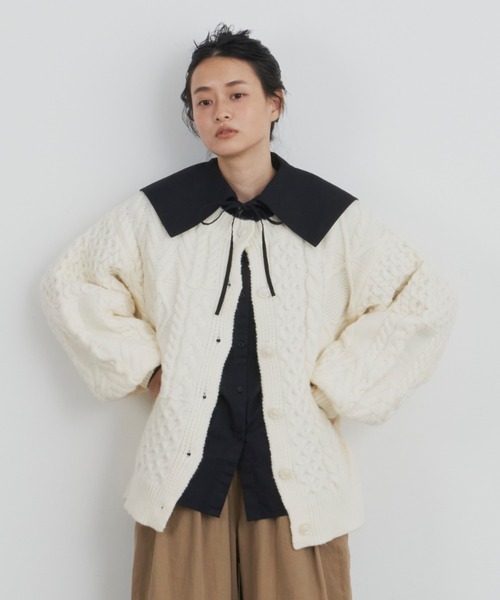 Libra Cue(リブラ キュー)の「2wayパターンニットカーディガン(カーディガン/ボレロ・レディース・アイボリー/ブラック/レッド・FREE)」の2枚目の写真