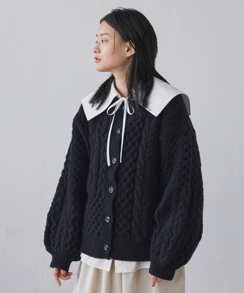 Libra Cue(リブラ キュー)の「2wayパターンニットカーディガン(カーディガン/ボレロ・レディース・アイボリー/ブラック/レッド・FREE)」の1枚目の写真