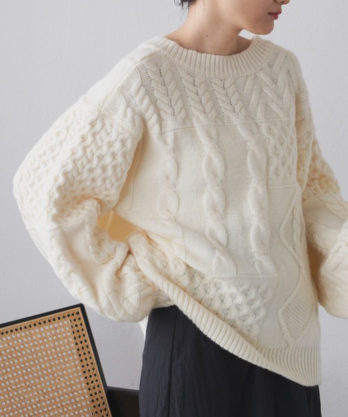 Libra Cue(リブラ キュー)の「2wayパターンニットカーディガン(カーディガン/ボレロ・レディース・アイボリー/ブラック/レッド・FREE)」の12枚目の写真