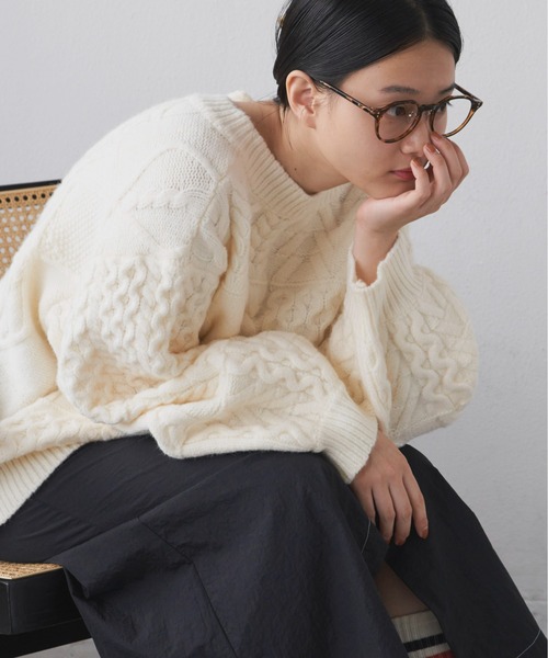 Libra Cue(リブラ キュー)の「2wayパターンニットカーディガン(カーディガン/ボレロ・レディース・アイボリー/ブラック/レッド・FREE)」の18枚目の写真