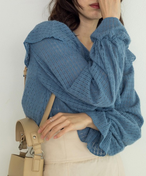 w closet(ダブルクローゼット)の「起毛レースラッフルブラウス(シャツ/ブラウス・レディース・アイボリー/ブルー/ブラック・FREE)」の22枚目の写真