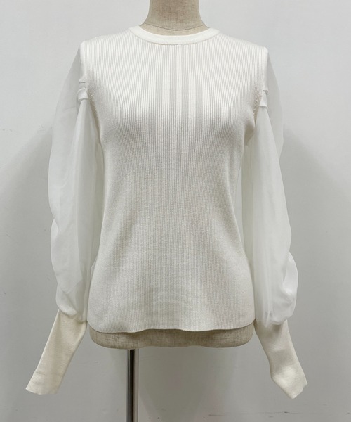 PICCIN（ピッチン）の「シャーリング袖ロングリブニット（ニット/セーター・レディース・ネイビー/ブラック/オフホワイト・M）」の21枚目の写真