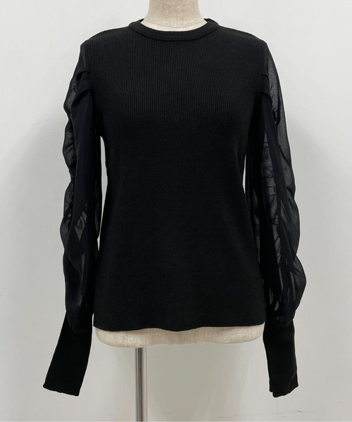 PICCIN（ピッチン）の「シャーリング袖ロングリブニット（ニット/セーター・レディース・ネイビー/ブラック/オフホワイト・M）」の22枚目の写真