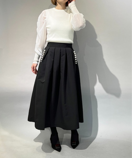 PICCIN（ピッチン）の「シャーリング袖ロングリブニット（ニット/セーター・レディース・ネイビー/ブラック/オフホワイト・M）」の13枚目の写真