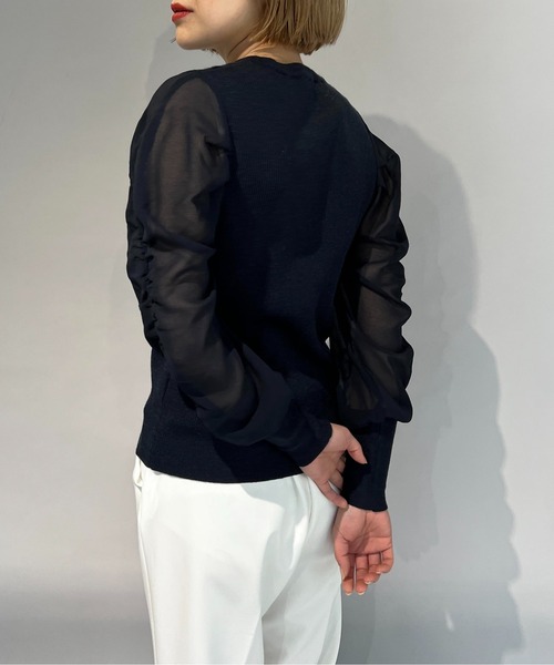 PICCIN（ピッチン）の「シャーリング袖ロングリブニット（ニット/セーター・レディース・ネイビー/ブラック/オフホワイト・M）」の16枚目の写真