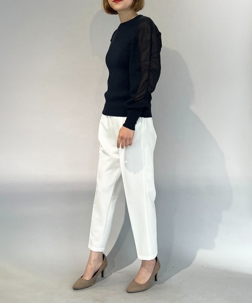 PICCIN（ピッチン）の「シャーリング袖ロングリブニット（ニット/セーター・レディース・ネイビー/ブラック/オフホワイト・M）」の19枚目の写真