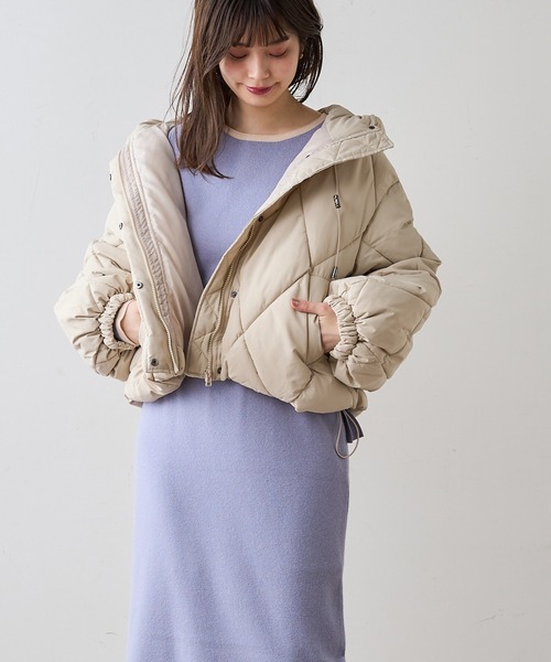 natural couture（ナチュラルクチュール）の「【WEB限定カラー有り】マイクロタフタダイヤキルト中綿ジャケット（ダウンジャケット/コート・レディース・アイボリー/ブラック/グレイッシュベージュ/ミント・FREE）」の6枚目の写真