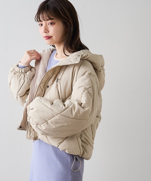 natural couture（ナチュラルクチュール）の「【WEB限定カラー有り】マイクロタフタダイヤキルト中綿ジャケット（ダウンジャケット/コート・レディース・アイボリー/ブラック/グレイッシュベージュ/ミント・FREE）」の12枚目の写真