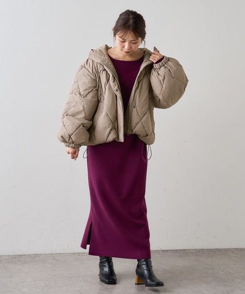 natural couture（ナチュラルクチュール）の「【WEB限定カラー有り】マイクロタフタダイヤキルト中綿ジャケット（ダウンジャケット/コート・レディース・アイボリー/ブラック/グレイッシュベージュ/ミント・FREE）」の13枚目の写真