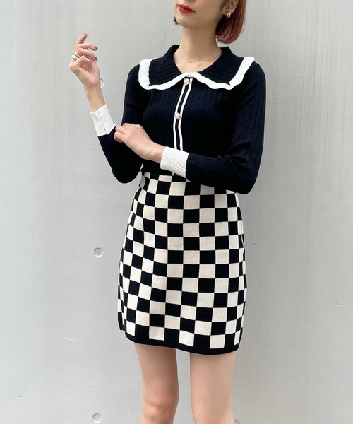 titty＆Co. PETIT（ティティアンドコープティ）の「【titty&Co.PETIT】ビックカラーニットカーデトップス（カーディガン/ボレロ・レディース・ブラック/ホワイト・FREE）」の6枚目の写真