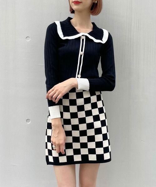 titty＆Co. PETIT（ティティアンドコープティ）の「【titty&Co.PETIT】ビックカラーニットカーデトップス（カーディガン/ボレロ・レディース・ブラック/ホワイト・FREE）」の5枚目の写真