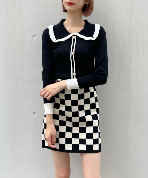 titty＆Co. PETIT（ティティアンドコープティ）の「【titty&Co.PETIT】ビックカラーニットカーデトップス（カーディガン/ボレロ・レディース・ブラック/ホワイト・FREE）」の7枚目の写真