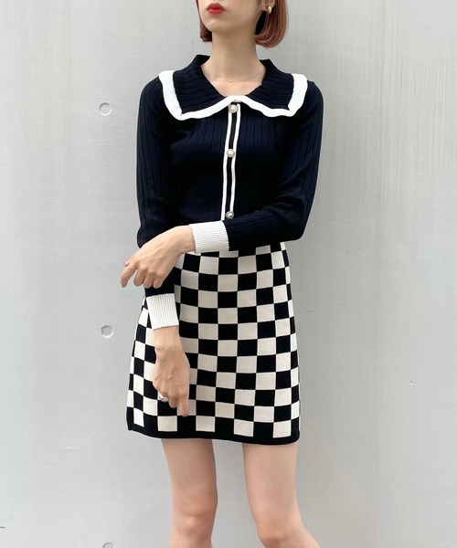 titty＆Co. PETIT（ティティアンドコープティ）の「【titty&Co.PETIT】ビックカラーニットカーデトップス（カーディガン/ボレロ・レディース・ブラック/ホワイト・FREE）」の3枚目の写真