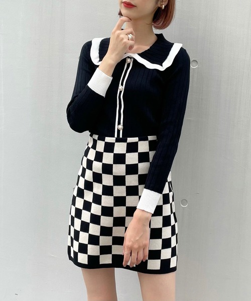 titty＆Co. PETIT（ティティアンドコープティ）の「【titty&Co.PETIT】ビックカラーニットカーデトップス（カーディガン/ボレロ・レディース・ブラック/ホワイト・FREE）」の4枚目の写真