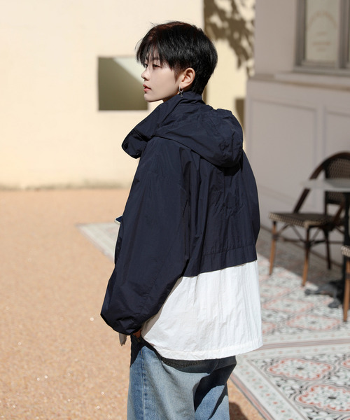 CONVERSE(コンバース)の「【neos -addictive design-】CONVERSE コンバース ルーズシルエット 配色 切替 インフード スタンド ナイロンジャケット(ナイロンジャケット・メンズ・ブラック/ネイビー/レッド・MEDIUM/LARGE/X-LARGE)」の12枚目の写真