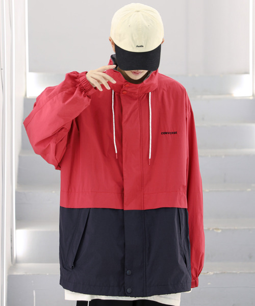 CONVERSE(コンバース)の「【neos -addictive design-】CONVERSE コンバース ルーズシルエット 配色 切替 インフード スタンド ナイロンジャケット(ナイロンジャケット・メンズ・ブラック/ネイビー/レッド・MEDIUM/LARGE/X-LARGE)」の14枚目の写真
