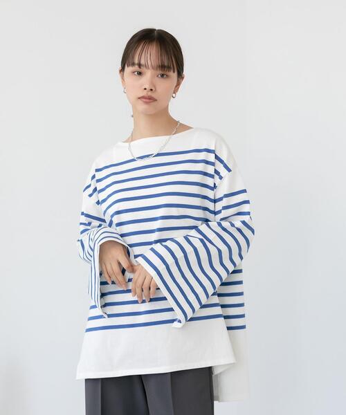 CITEN(シテン)の「<CITEN(シテン)>パネルボーダー ルーズ Tシャツ(Tシャツ/カットソー・レディース・ホワイト/クリーム・FREE)」の4枚目の写真