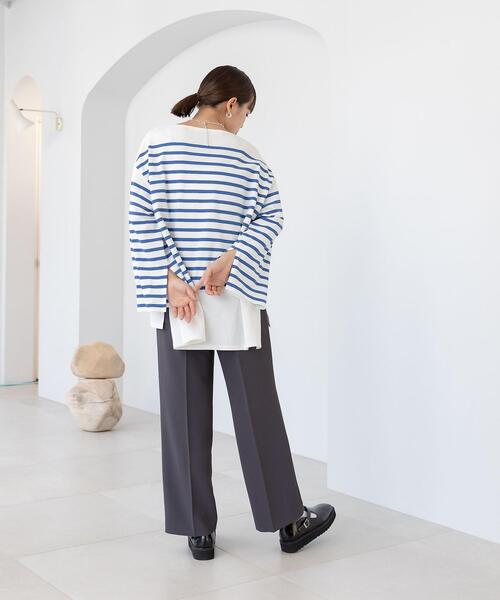 CITEN(シテン)の「<CITEN(シテン)>パネルボーダー ルーズ Tシャツ(Tシャツ/カットソー・レディース・ホワイト/クリーム・FREE)」の5枚目の写真