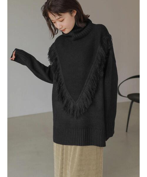 AMERICAN HOLIC(アメリカンホリック)の「フリンジニットプルオーバー(ニット/セーター・レディース・ブラック/オフホワイト・L/M)」の6枚目の写真