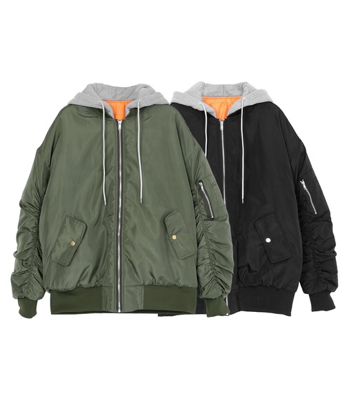 Figments（フィグメンツ）の「フードオーバーMA-1（MA-1・レディース・ブラック/カーキ・FREE）」の3枚目の写真