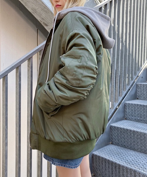 Figments（フィグメンツ）の「フードオーバーMA-1（MA-1・レディース・ブラック/カーキ・FREE）」の15枚目の写真