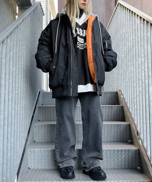 Figments（フィグメンツ）の「フードオーバーMA-1（MA-1・レディース・ブラック/カーキ・FREE）」の12枚目の写真