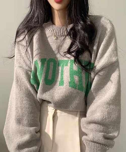 FRP（エフアールピー）の「ロゴニットプルオーパー（ニット/セーター・レディース・オフホワイト/ピンク/グリーン/グレー/ベージュ・FREE）」の2枚目の写真