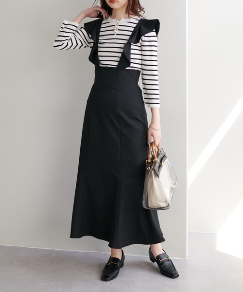 natural couture（ナチュラルクチュール）の「【WEB限定】ラッフル2WAYジャンバースカート（ジャンパースカート・レディース・ブラック/グレー/アイボリー/ピンクベージュ・FREE）」の3枚目の写真