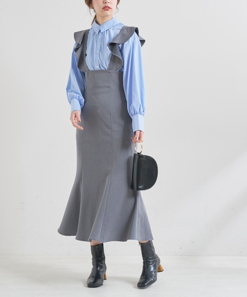 natural couture（ナチュラルクチュール）の「【WEB限定】ラッフル2WAYジャンバースカート（ジャンパースカート・レディース・ブラック/グレー/アイボリー/ピンクベージュ・FREE）」の6枚目の写真