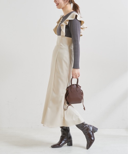 natural couture（ナチュラルクチュール）の「【WEB限定】ラッフル2WAYジャンバースカート（ジャンパースカート・レディース・ブラック/グレー/アイボリー/ピンクベージュ・FREE）」の9枚目の写真