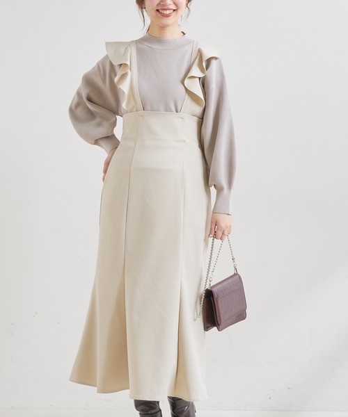 natural couture（ナチュラルクチュール）の「【WEB限定】ラッフル2WAYジャンバースカート（ジャンパースカート・レディース・ブラック/グレー/アイボリー/ピンクベージュ・FREE）」の5枚目の写真