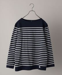 【WEB限定】SHIPS: ワンポイント ロゴ ワッペン ジャージー ボーダー ボートネック ロングスリーブ Tシャツ (ロンT) 22SS