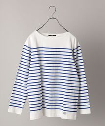 【WEB限定】SHIPS: ワンポイント ロゴ ワッペン ジャージー ボーダー ボートネック ロングスリーブ Tシャツ (ロンT) 22SS