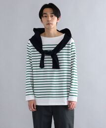 【WEB限定】SHIPS: ワンポイント ロゴ ワッペン ジャージー ボーダー ボートネック ロングスリーブ Tシャツ (ロンT) 22SS