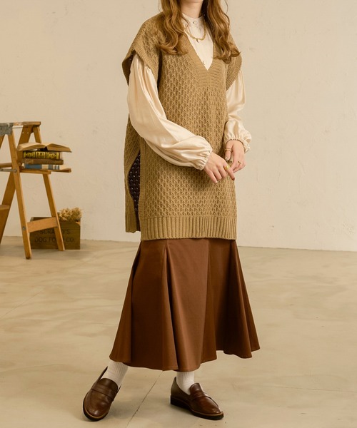 Ambre Neige(アンブルネージュ)の「ワッフルニットベスト/【WEB/EC限定商品】(ベスト・レディース・ダークブラウン/アイボリー/モカ・FREE)」の4枚目の写真